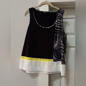Adrianna Papell Black, White & Yellow Mixed-Print Tank Top